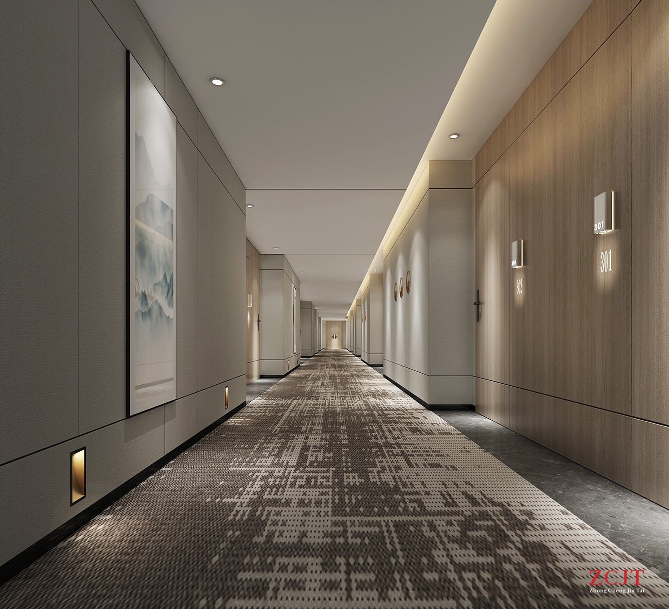 酒店走廊过道装修设计、酒店过道地毯使用